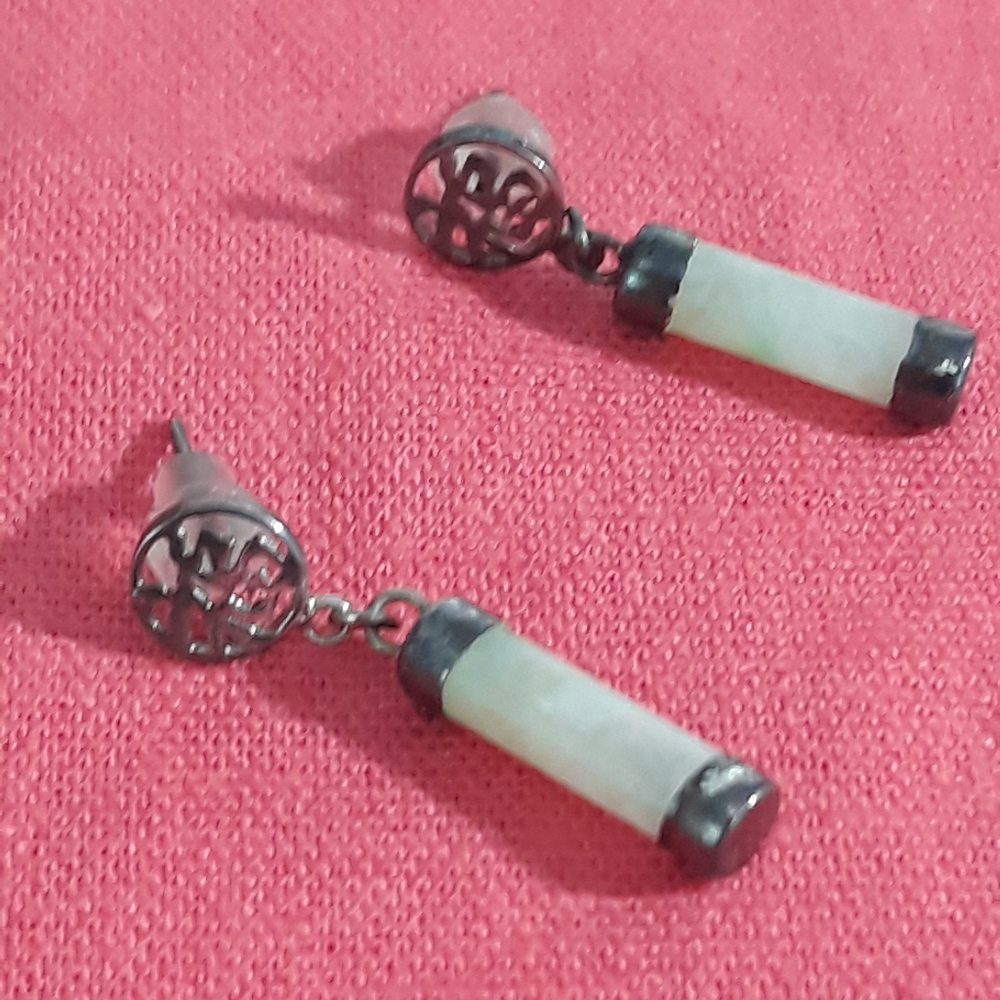 VINTAGE  SILVER  AND JADE STONE BEAUTIFUL EARRINGS